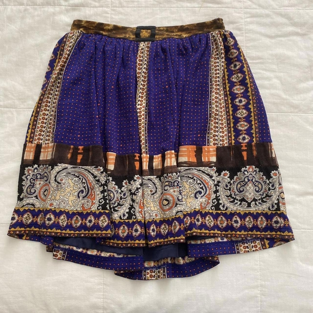 Bohemian Paisley Print Skirt - Blue and Brown